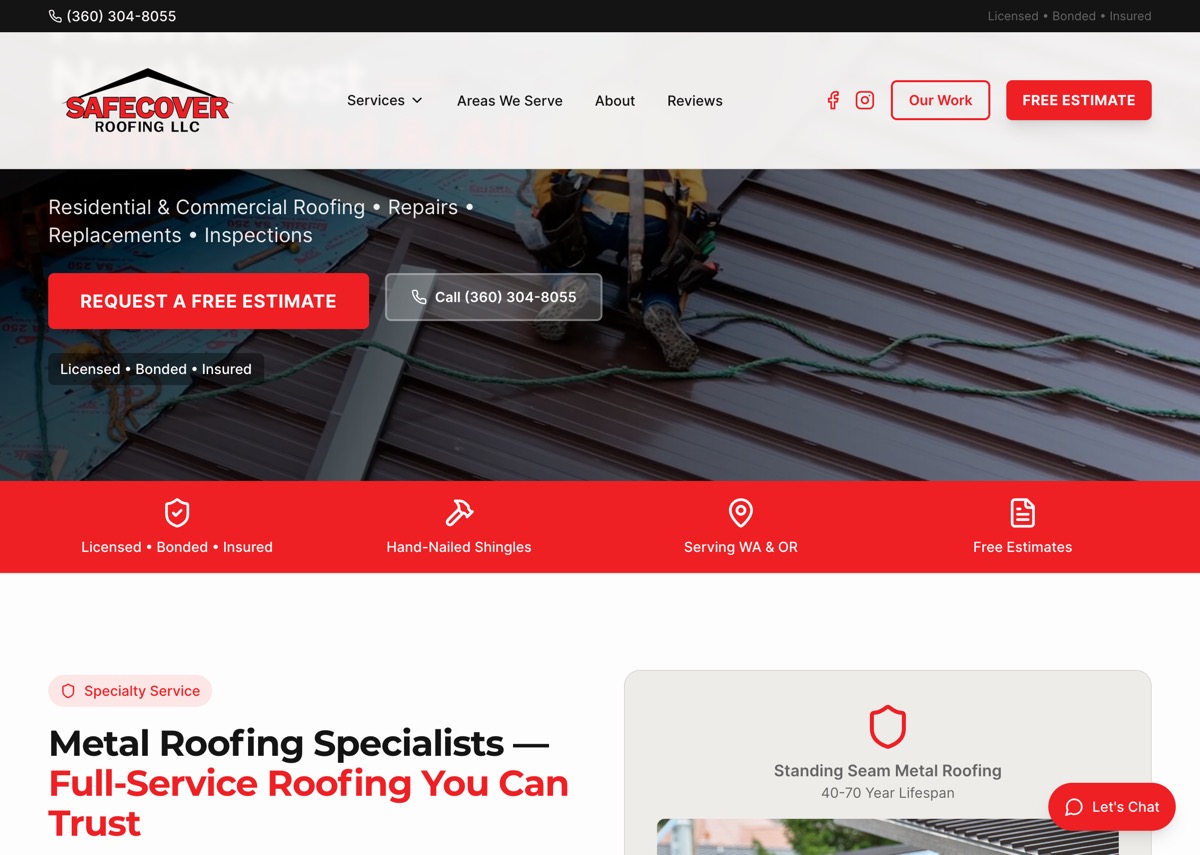 Safecover Roofing website